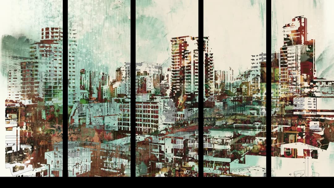 Abstract City Skyline – 5 Panels Straight
