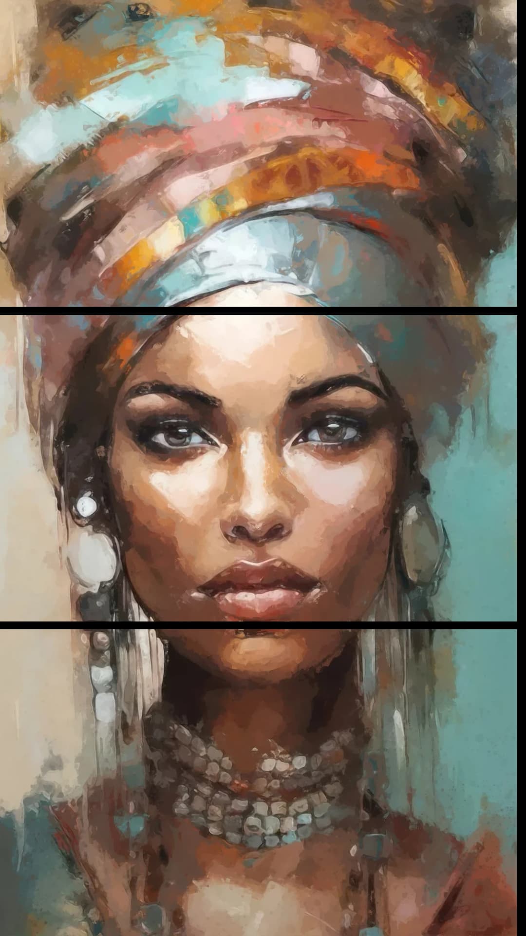 African Queen Portrait – 3 Panels