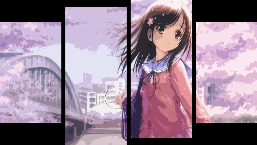 Anime Girl Cherry Blossoms – 4 Panels