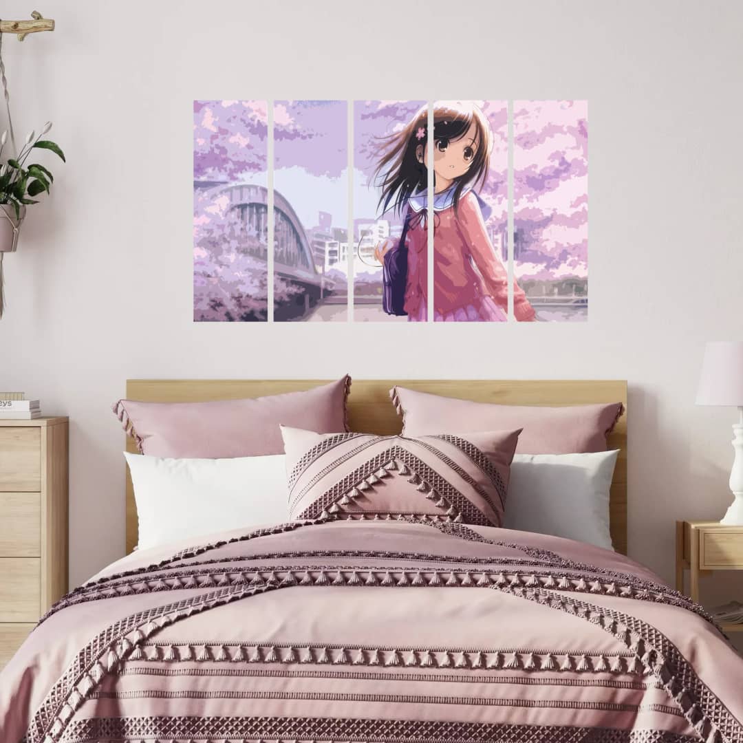 Anime Girl Cherry Blossoms – 5 Panels Straight