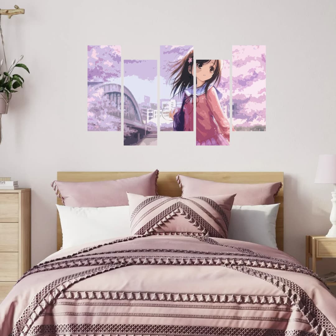 Anime Girl Cherry Blossoms – 5 Panels Up & Down