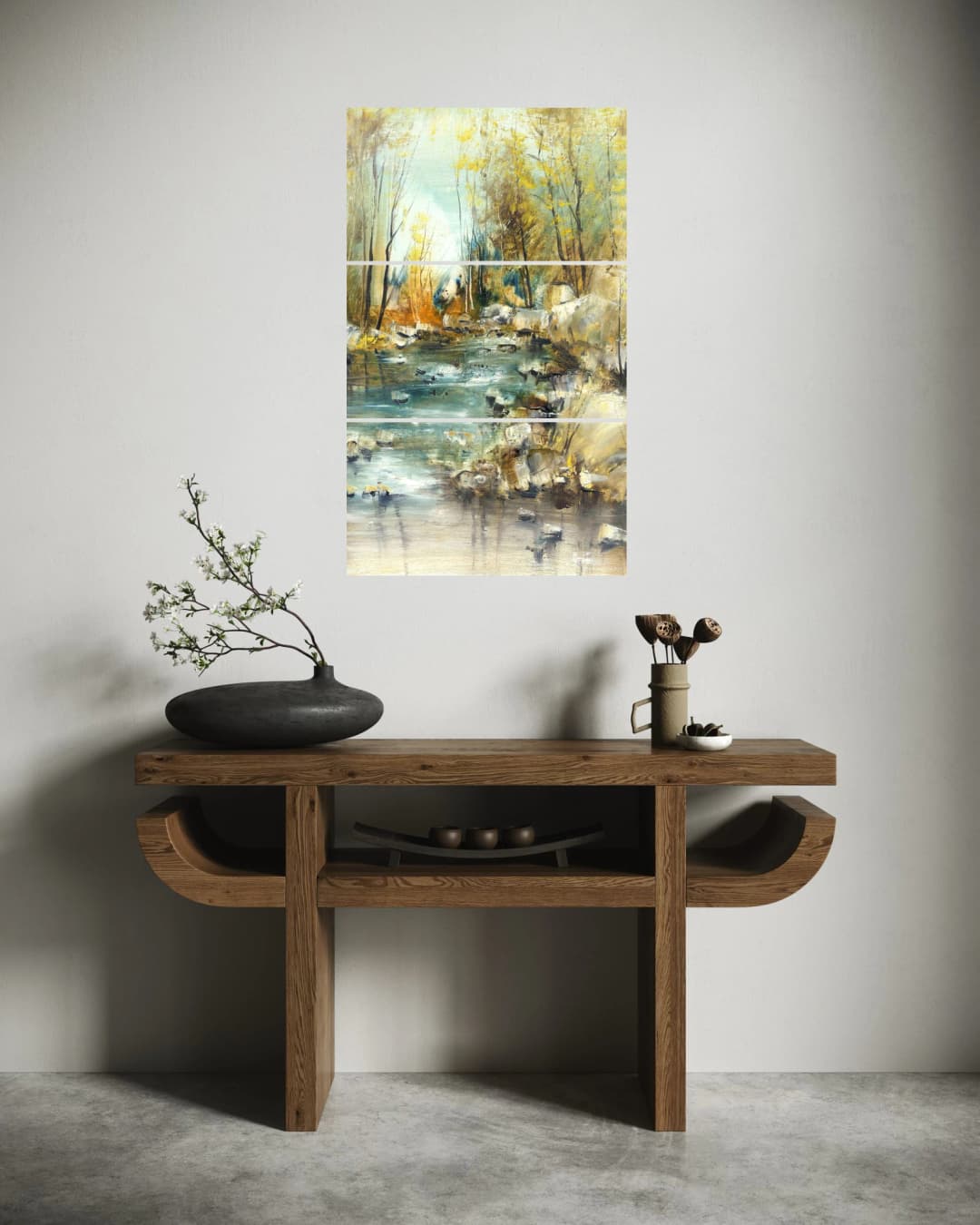 Autumn Forest Stream – 3 Panels