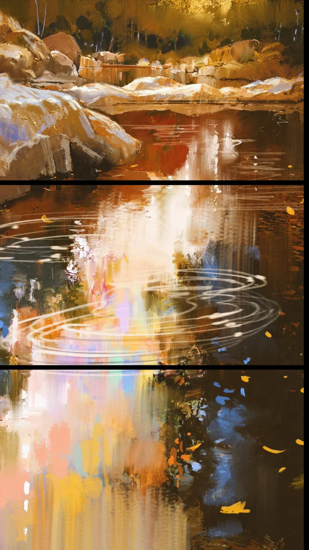 Autumn River Ripples – 3 Panels