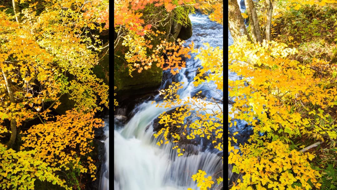 Autumn Waterfall Golden Forest – 3 Panels