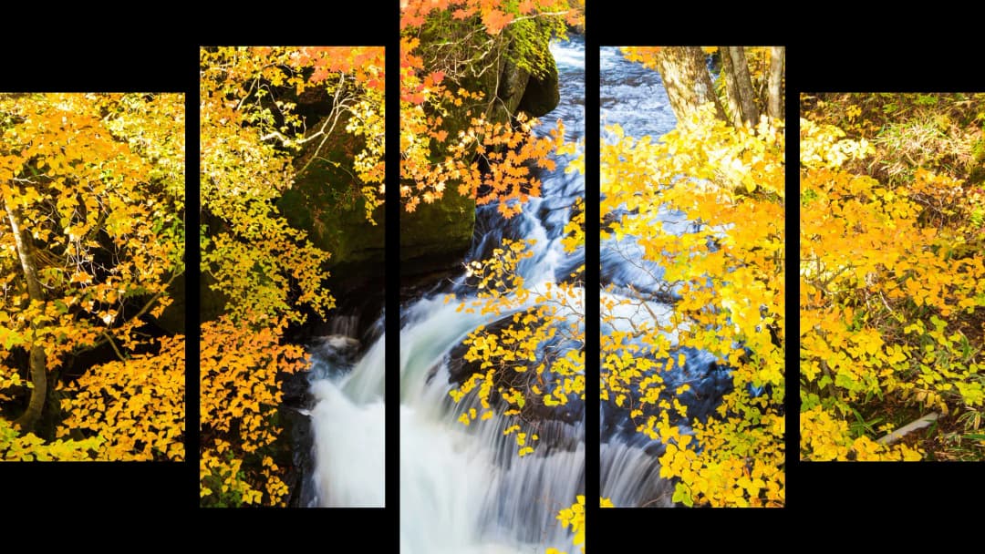 Autumn Waterfall Golden Forest – 5 Panels Hierarchy