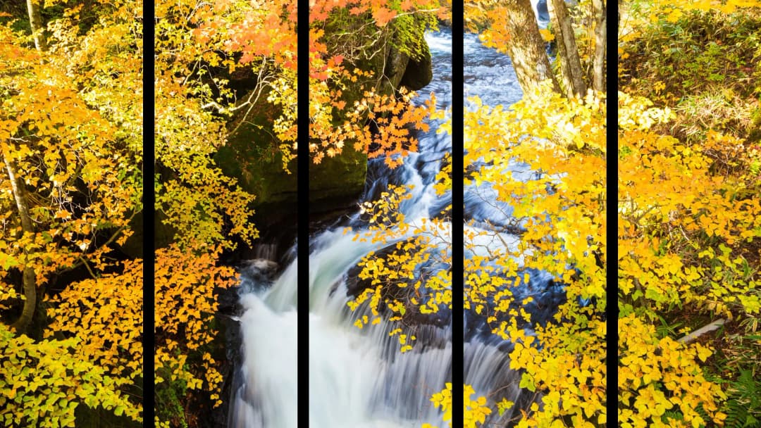 Autumn Waterfall Golden Forest – 5 Panels Straight