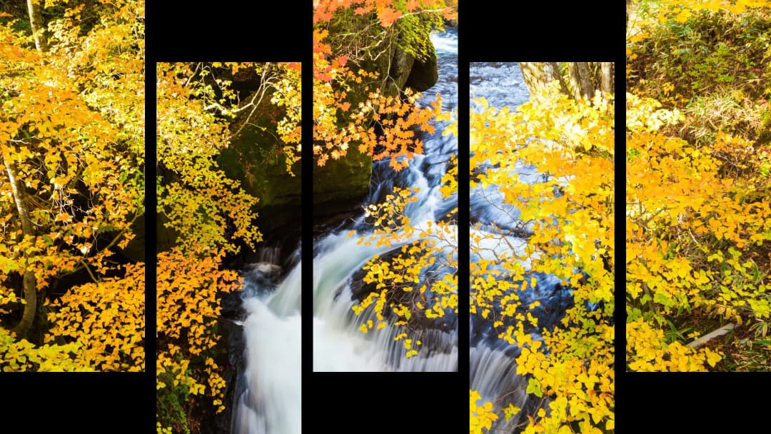 Autumn Waterfall Golden Forest – 5 Panels Up & Down