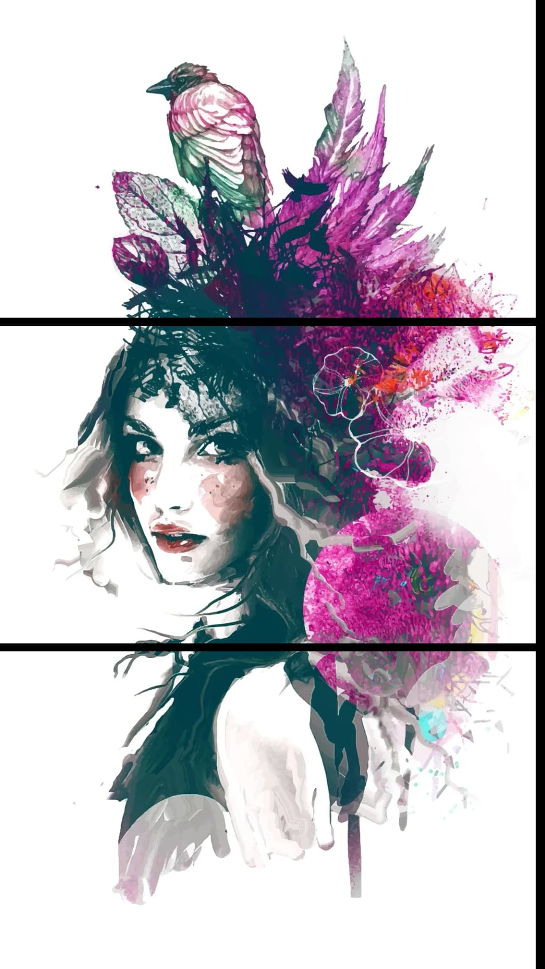Bird Floral Woman – 3 Panels