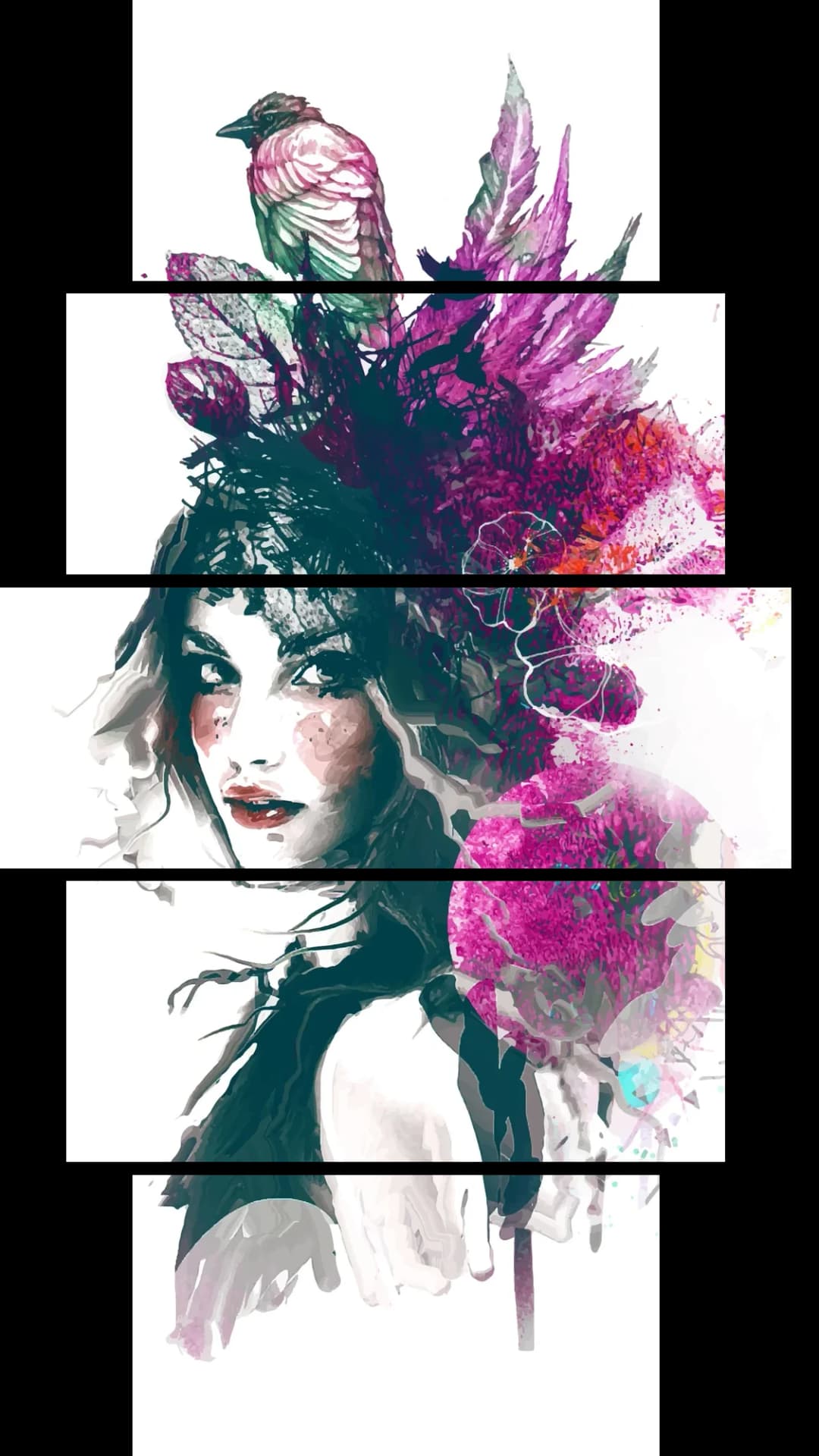 Bird Floral Woman – 5 Panels Hierarchy