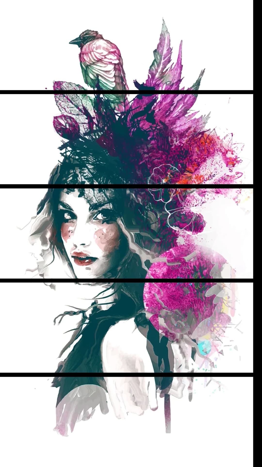 Bird Floral Woman – 5 Panels Straight