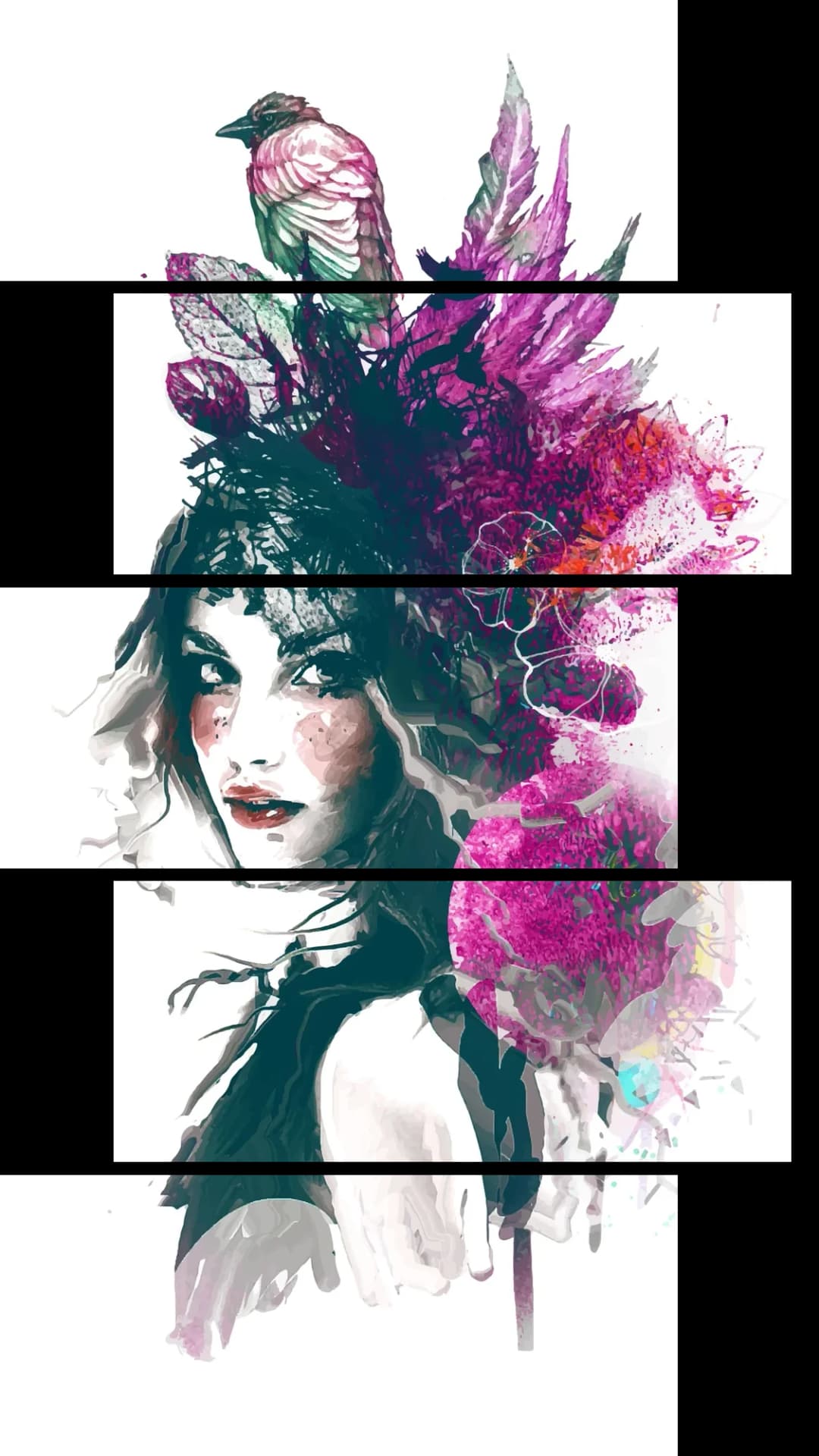 Bird Floral Woman – 5 Panels Up & Down