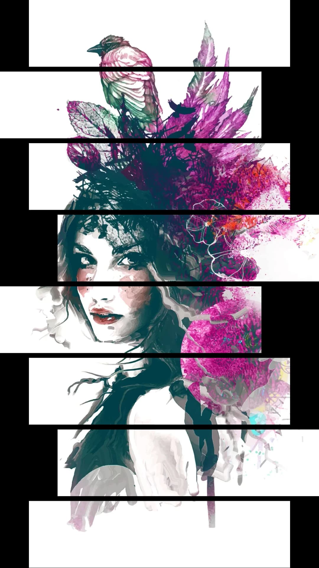 Bird Floral Woman – 8 Panels Hierarchy