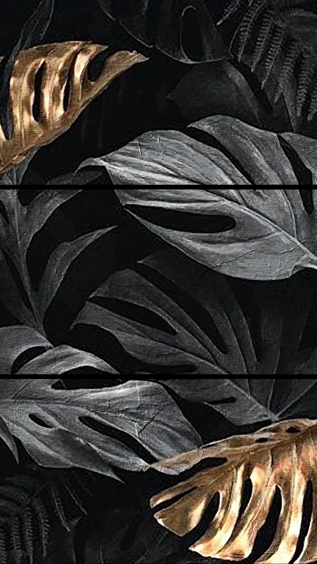Black Gold Tropical Leaves – 3 Panels