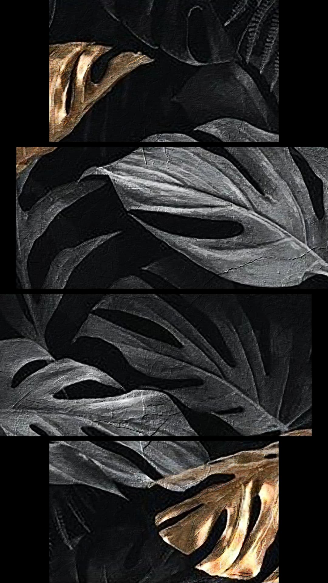 Black Gold Tropical Leaves – 4 Panels