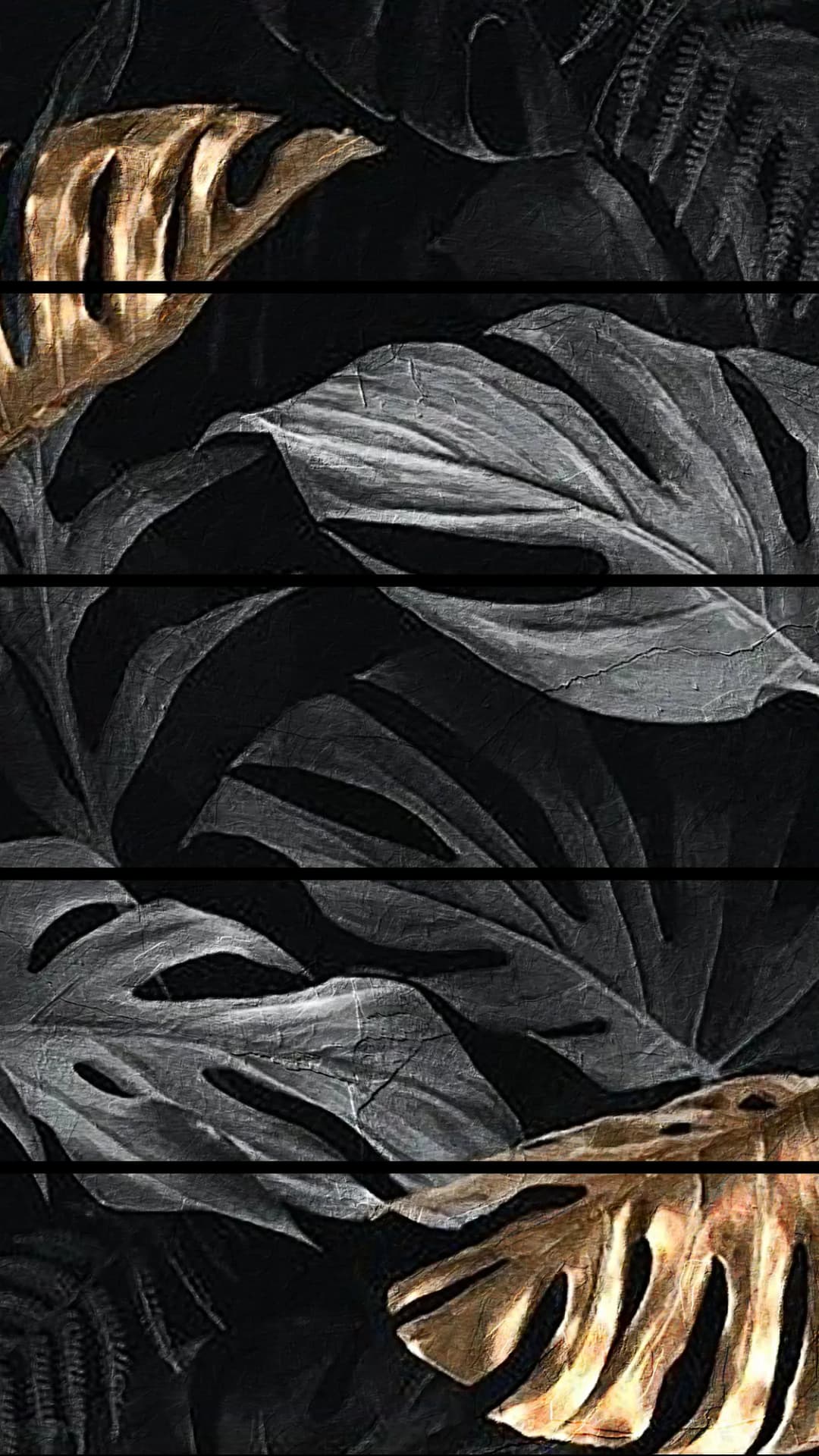 Black Gold Tropical Leaves – 5 Panels Straight