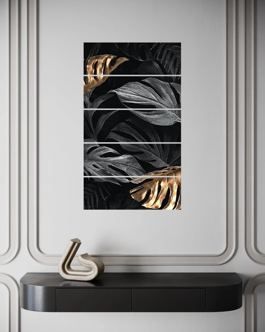 Black Gold Tropical Leaves – 5 Panels Straight