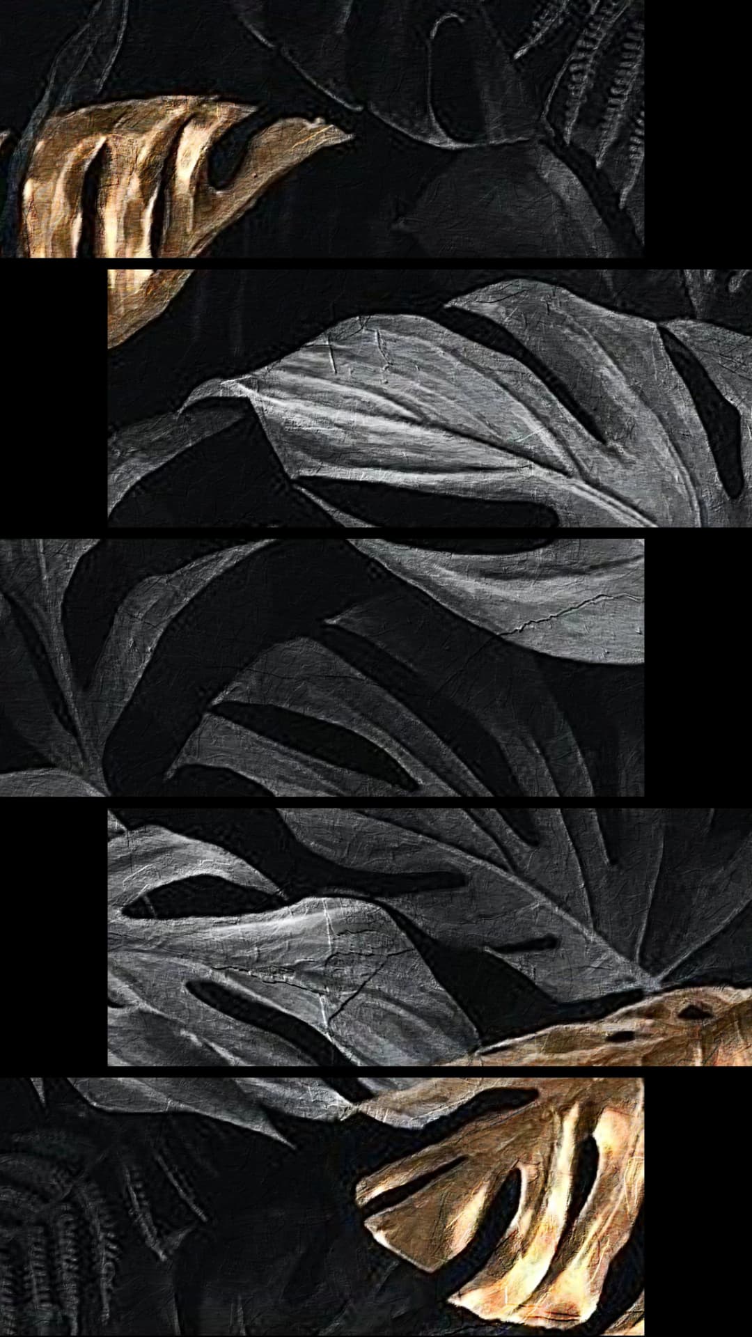Black Gold Tropical Leaves – 5 Panels Up & Down