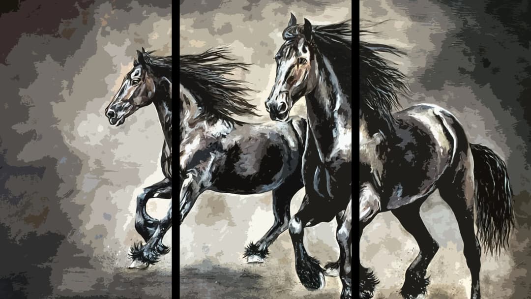 Black Stallions Galloping – 3 Panels