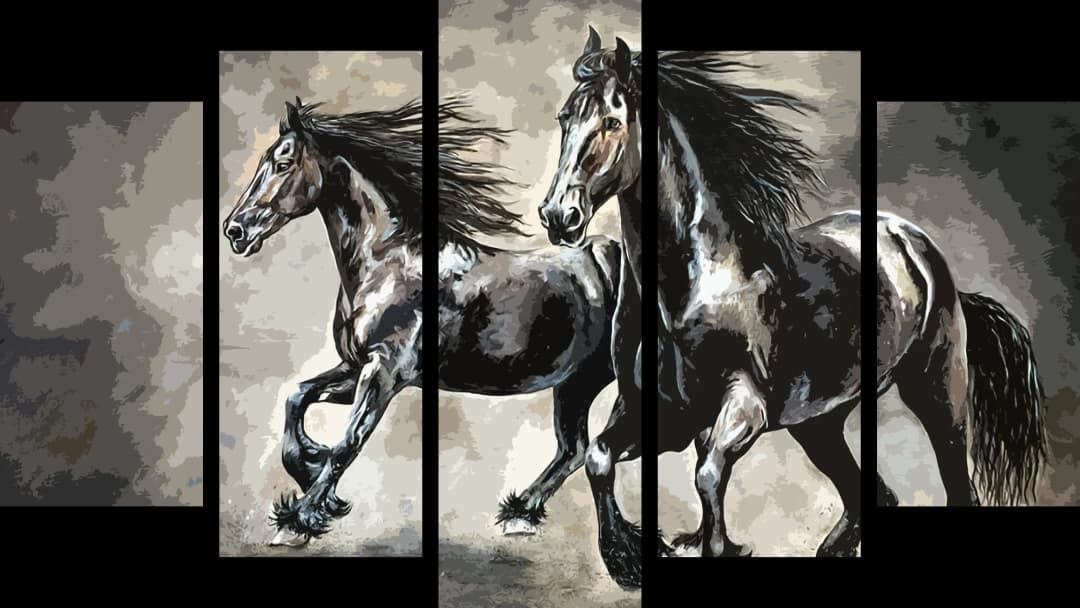 Black Stallions Galloping – 5 Panels Hierarchy