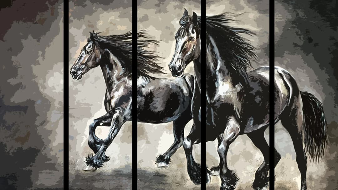 Black Stallions Galloping – 5 Panels Straight