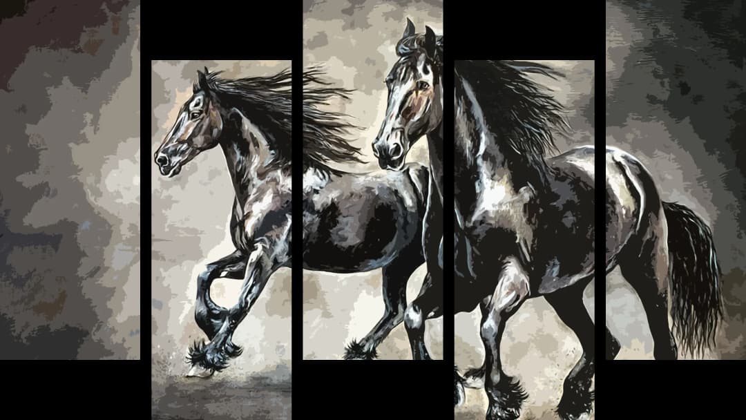 Black Stallions Galloping – 5 Panels Up & Down