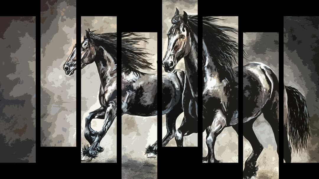 Black Stallions Galloping – 8 Panels Hierarchy