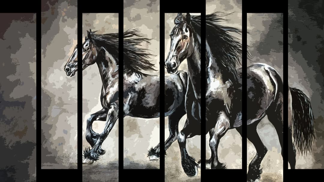 Black Stallions Galloping – 8 Panels Up & Down