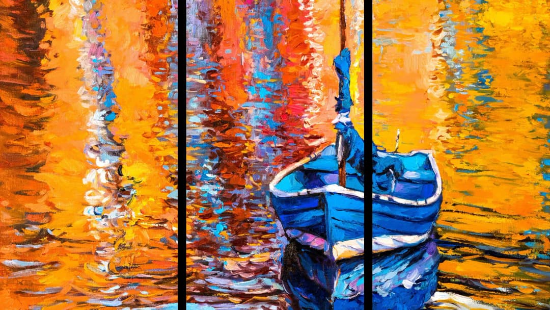 Blue Boat Water Reflections – 3 Panels