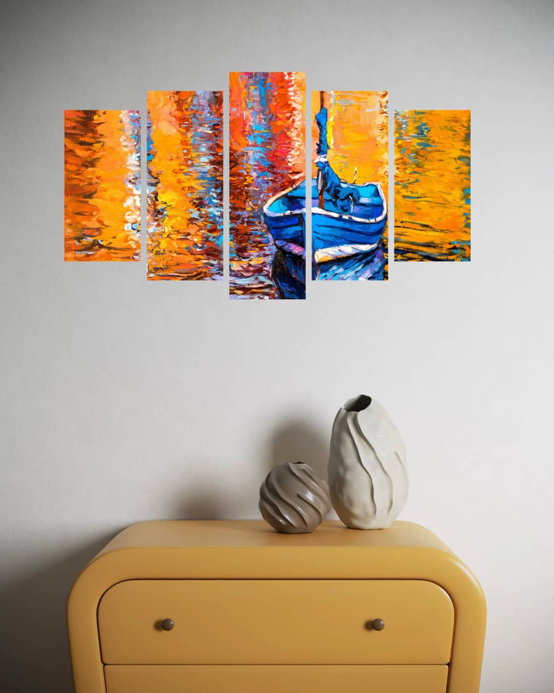 Blue Boat Water Reflections – 5 Panels Hierarchy