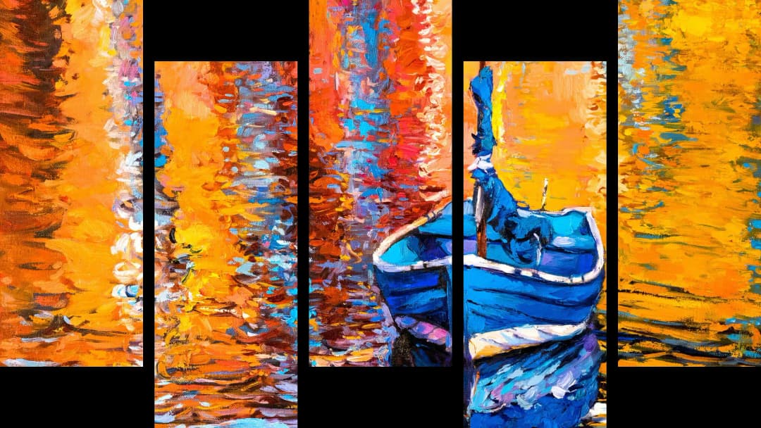 Blue Boat Water Reflections – 5 Panels Up & Down