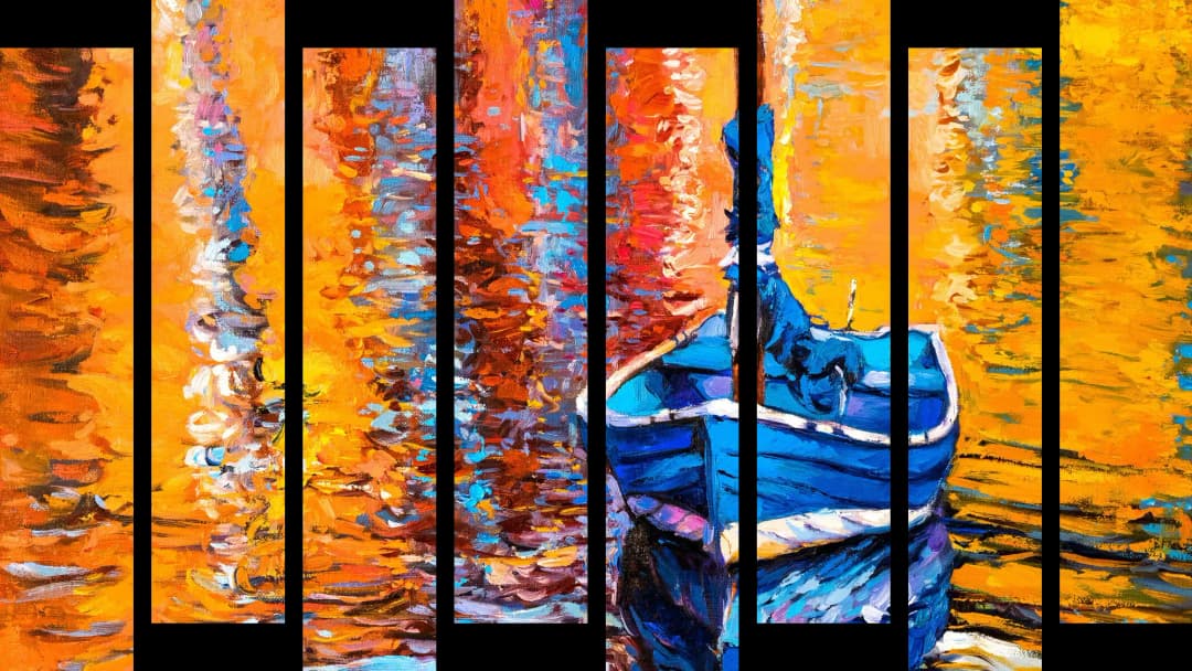 Blue Boat Water Reflections – 8 Panels Up & Down