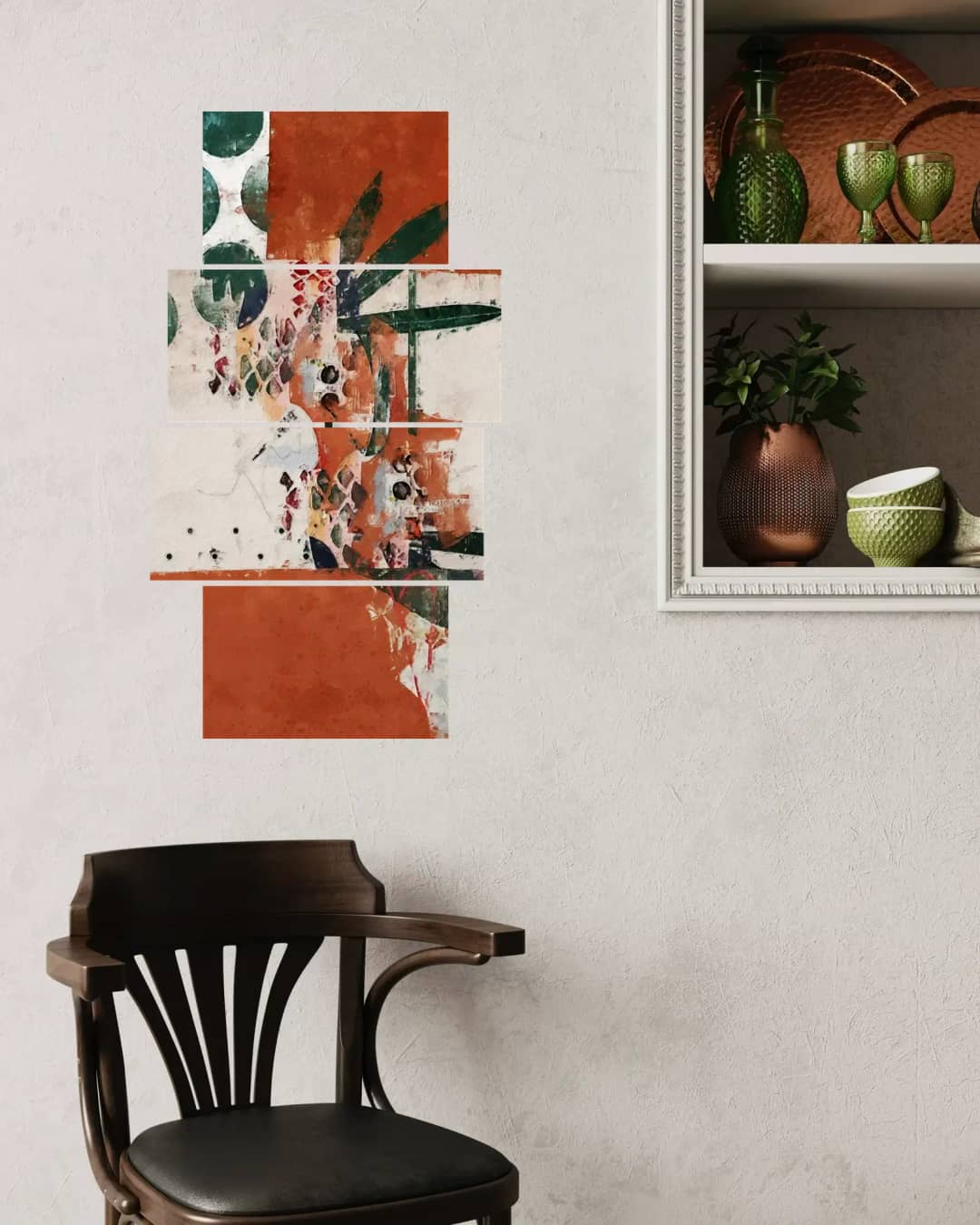 Bold Rust Green Abstract – 4 Panels