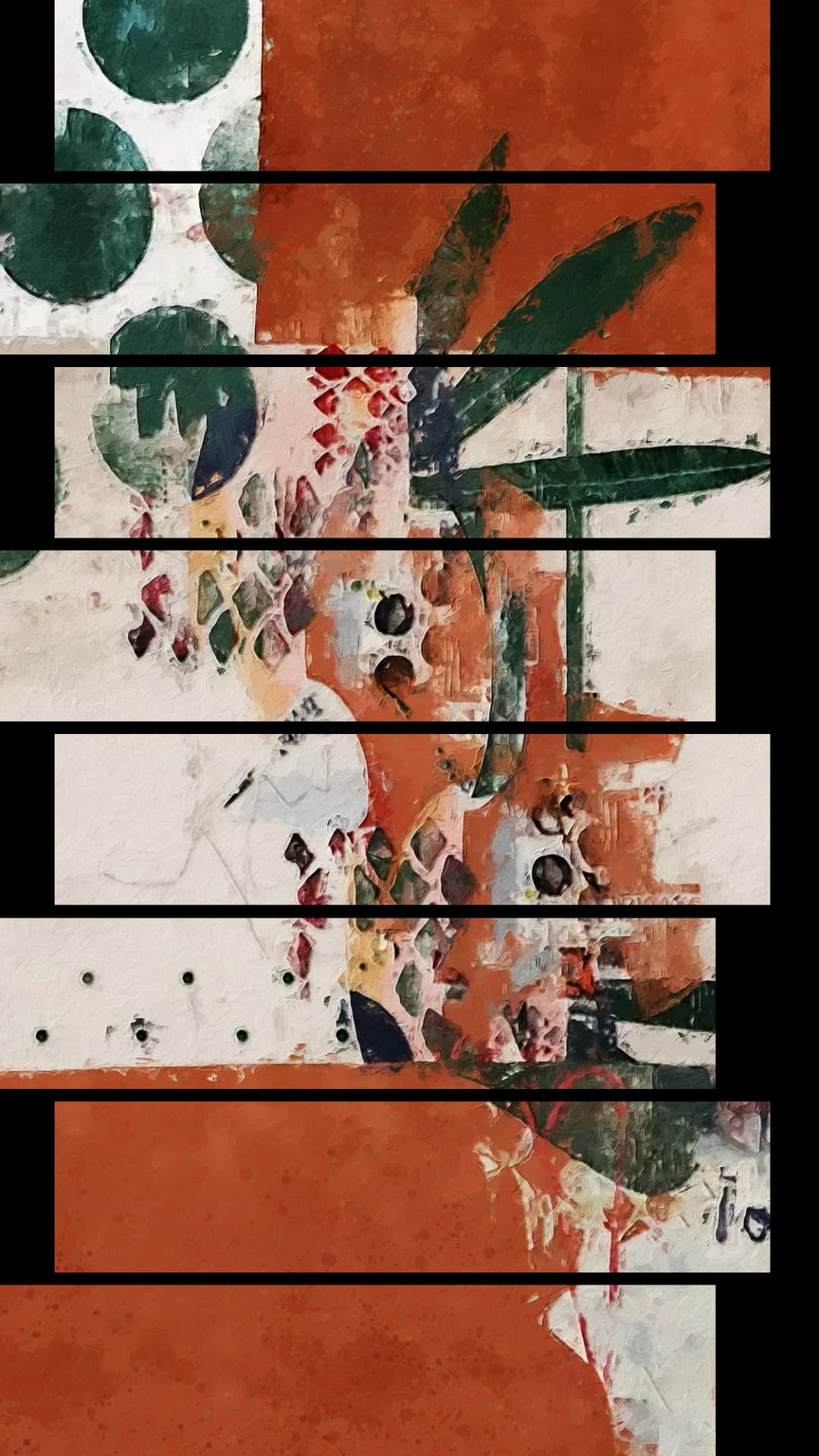 Bold Rust Green Abstract – 8 Panels Up & Down