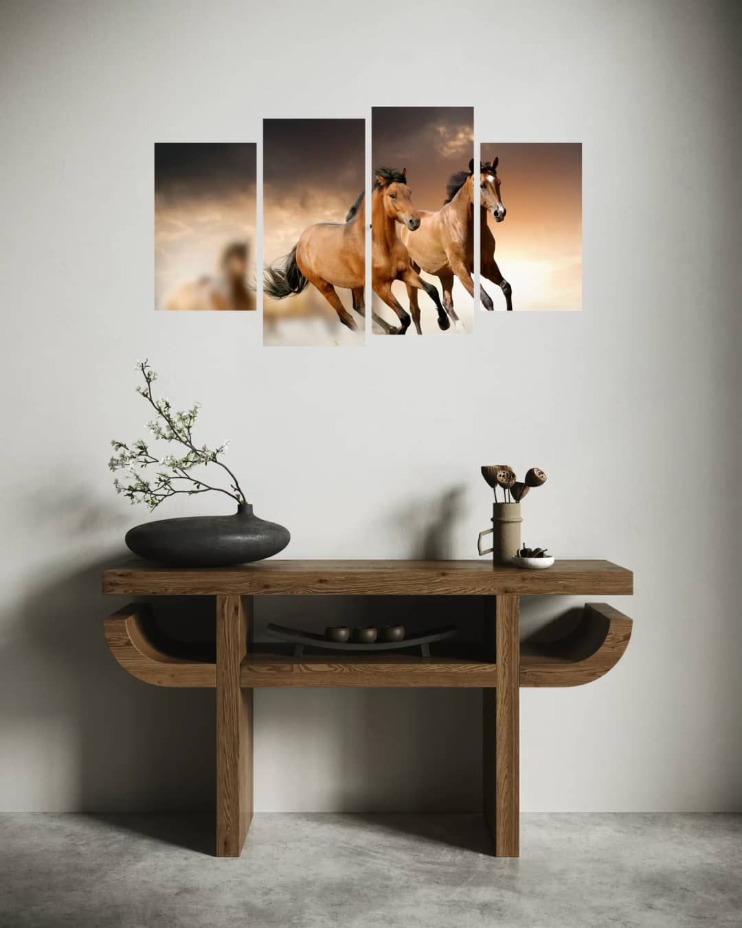 Buckskin Horses Running – 4 Panels