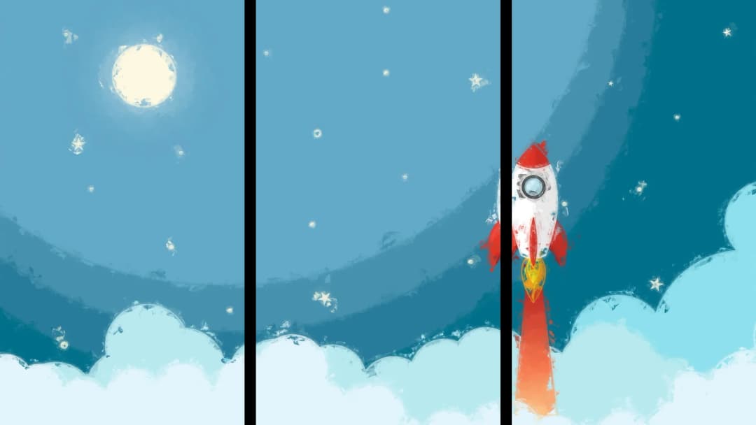 Cartoon Rocket Space Launch – 3 Panels