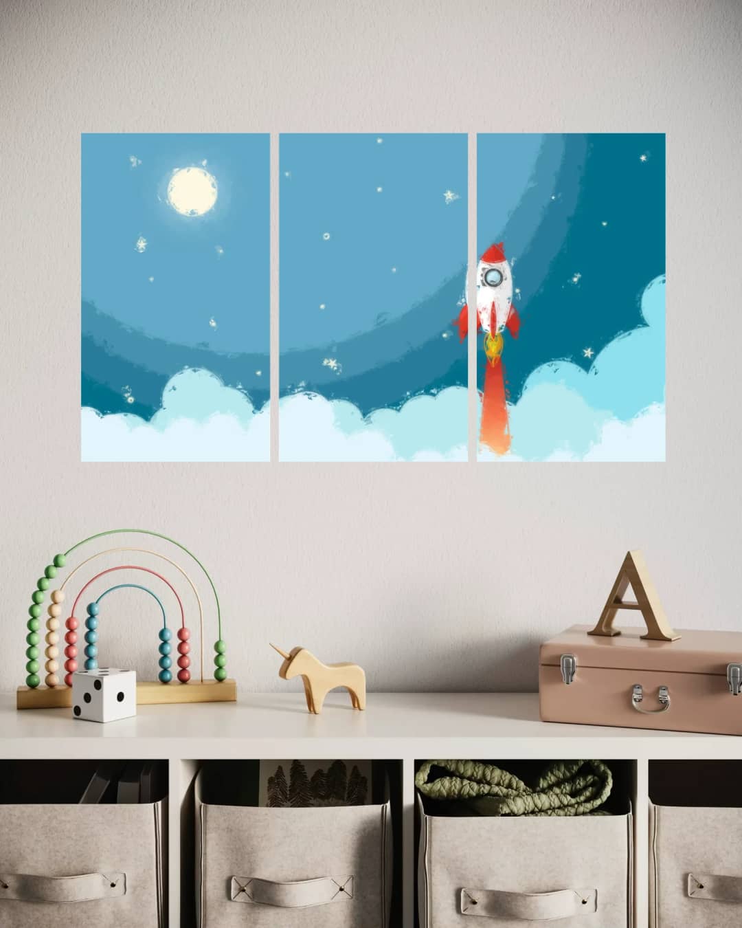 Cartoon Rocket Space Launch – 3 Panels