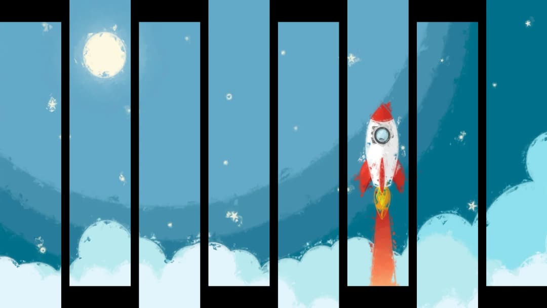 Cartoon Rocket Space Launch – 8 Panels Up & Down