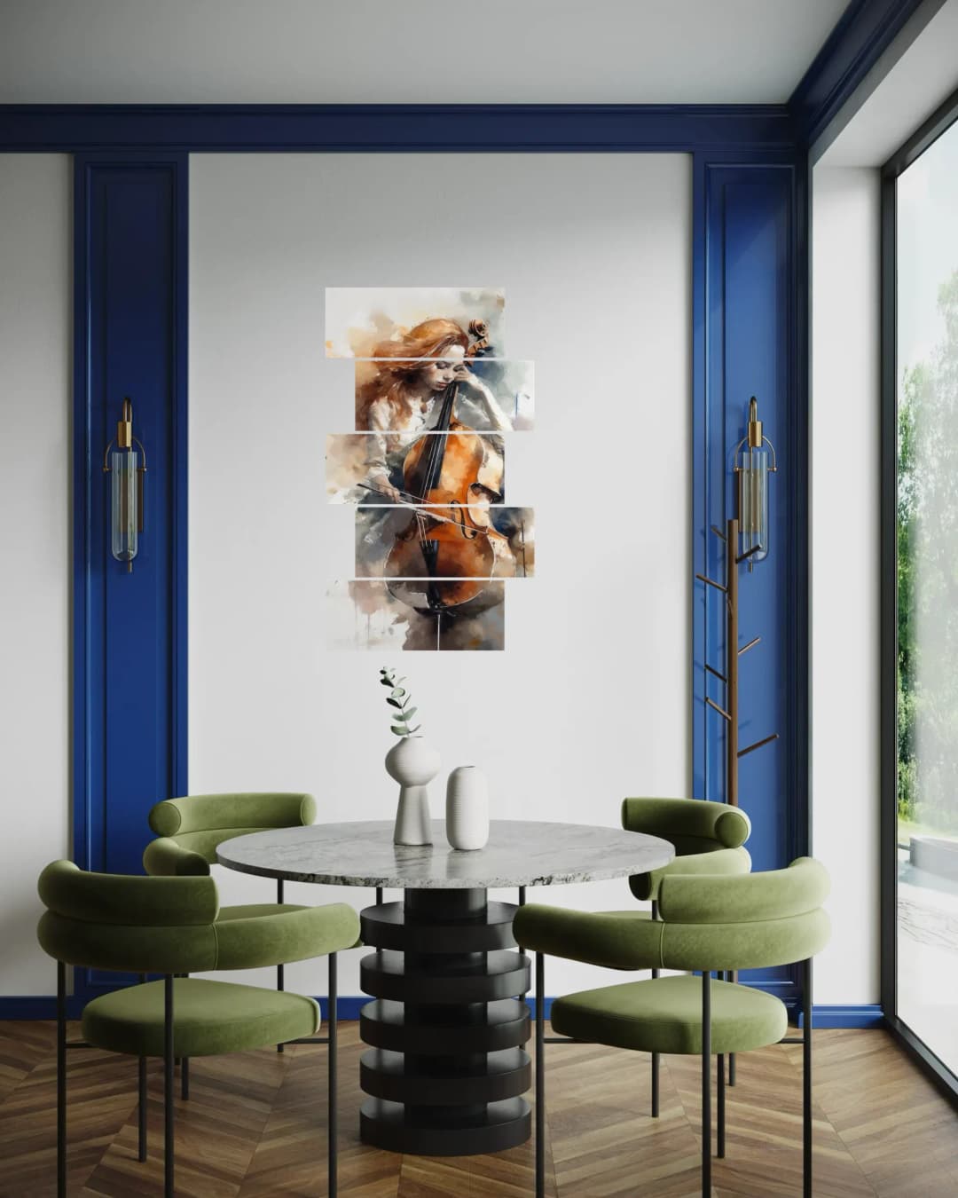 Cellist Watercolor Warmth – 5 Panels Up & Down