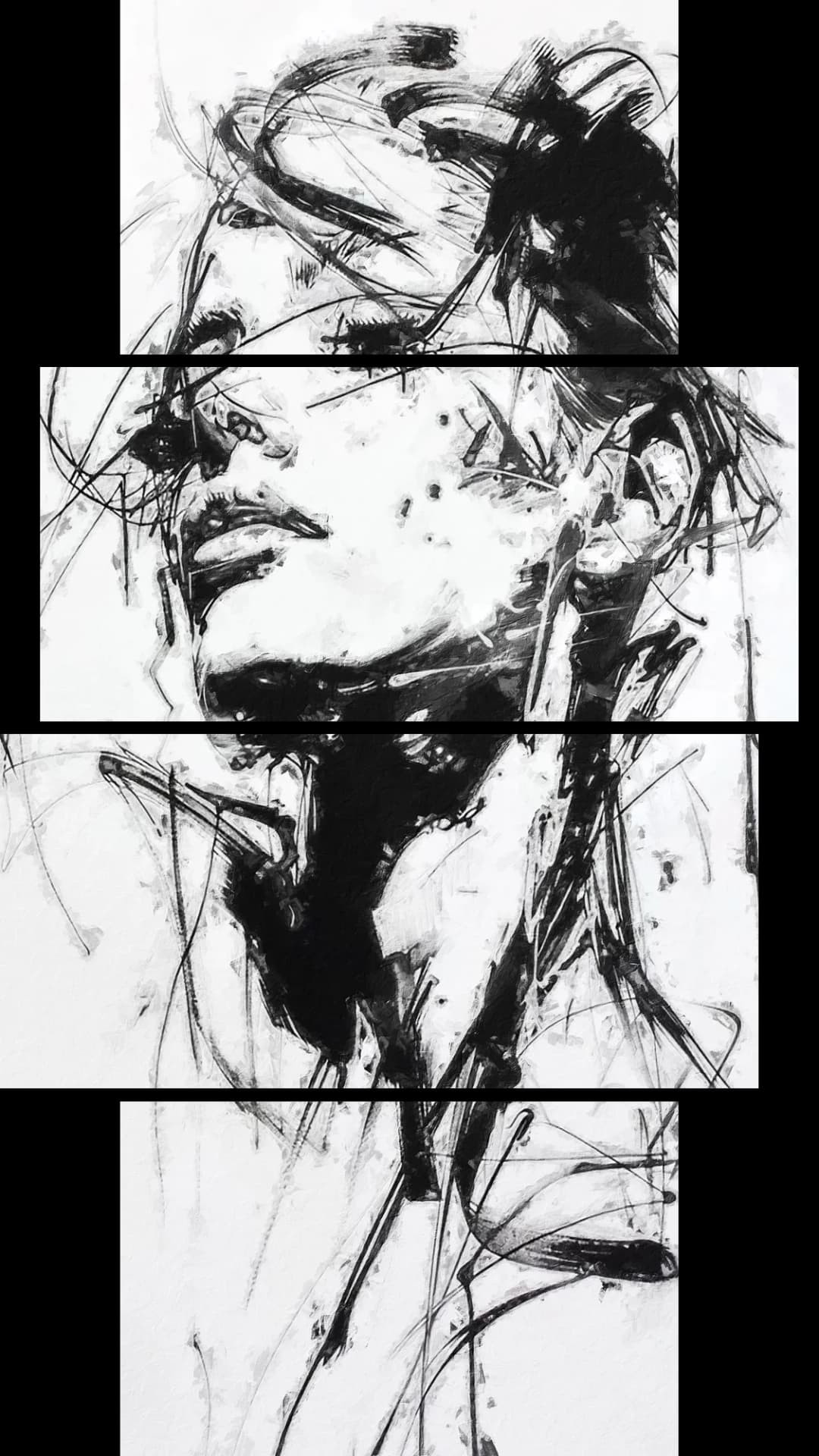 Charcoal Ink Sketch – 4 Panels
