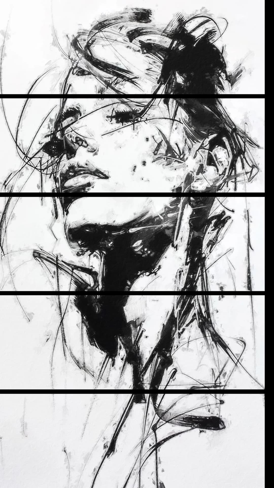 Charcoal Ink Sketch – 5 Panels Straight