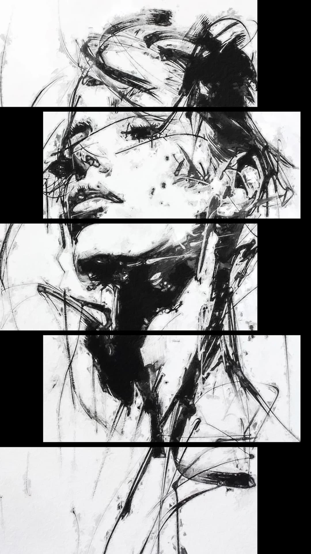 Charcoal Ink Sketch – 5 Panels Up & Down