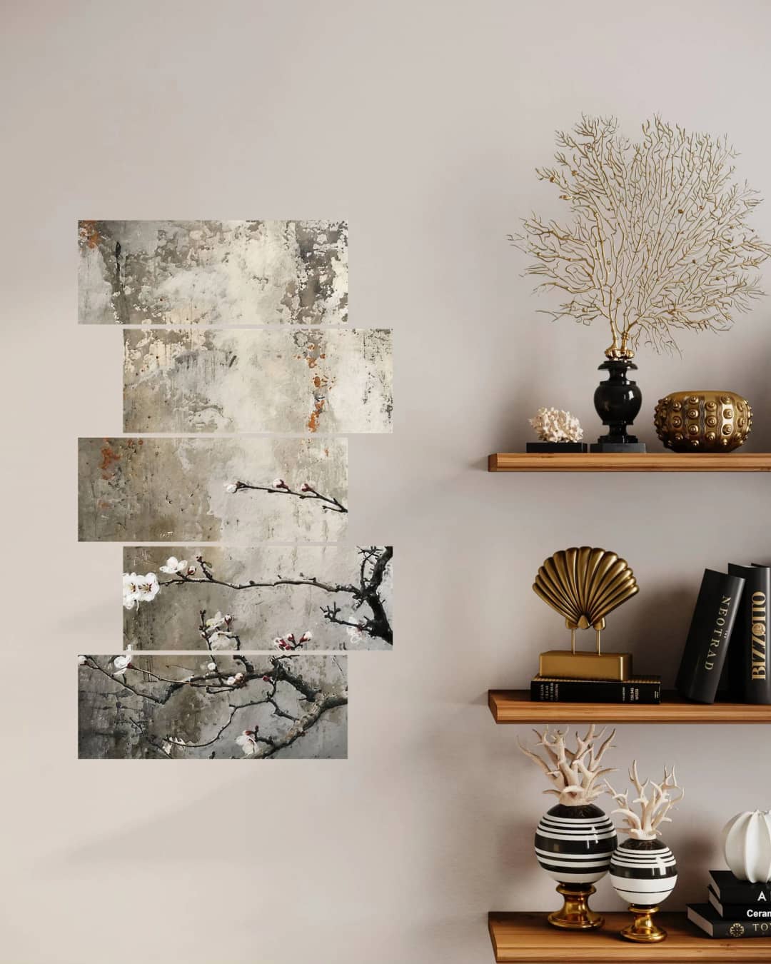 Cherry Blossom Textured Wall – 5 Panels Up & Down