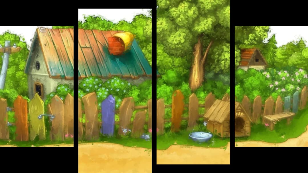 Cozy Backyard Scene – 4 Panels