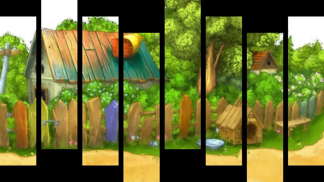 Cozy Backyard Scene – 8 Panels Hierarchy