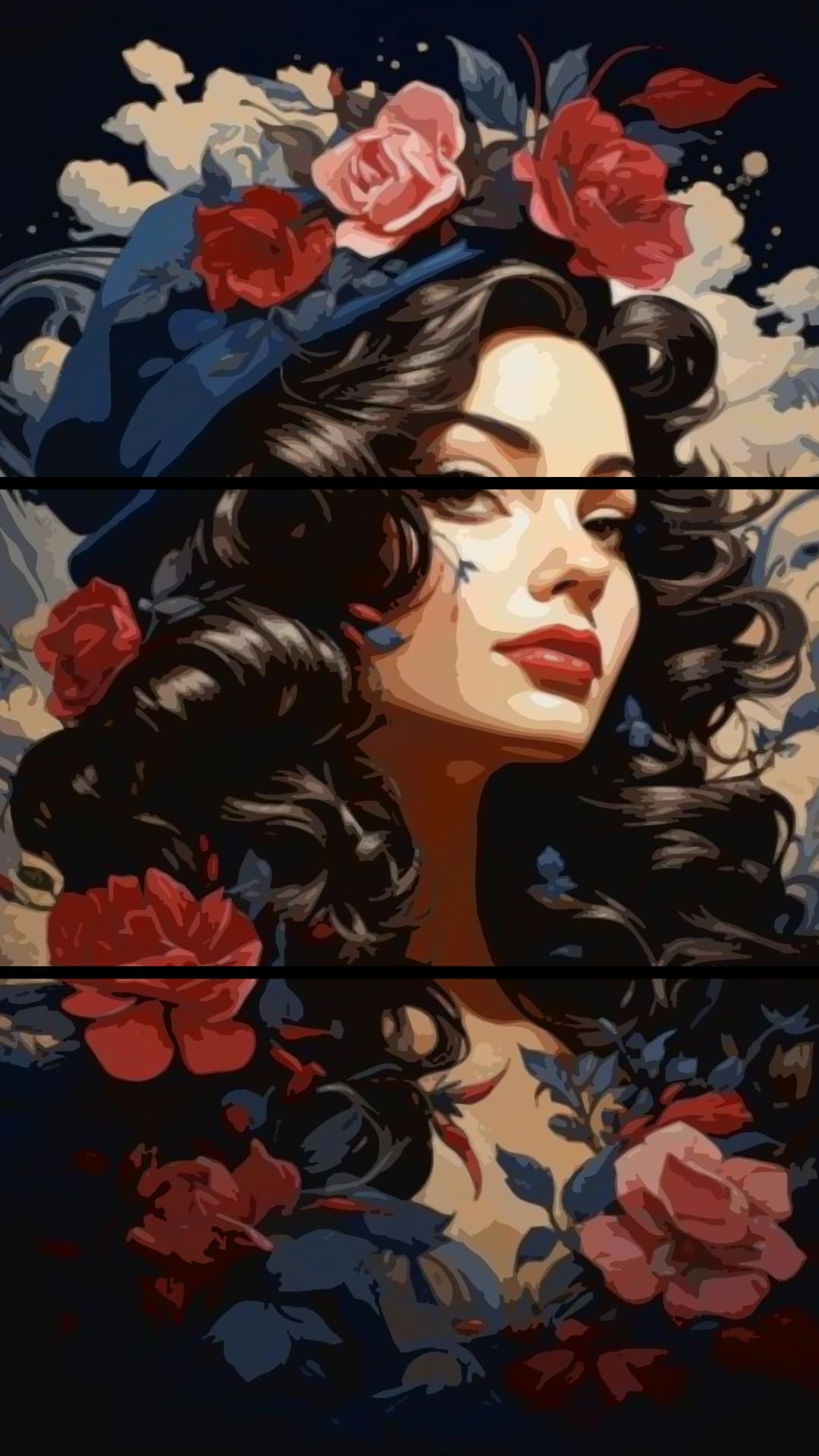 Curly Rose portrait – 3 Panels
