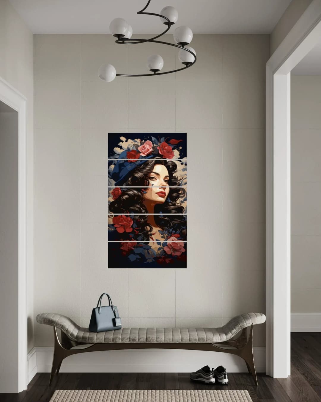 Curly Rose portrait – 5 Panels Straight