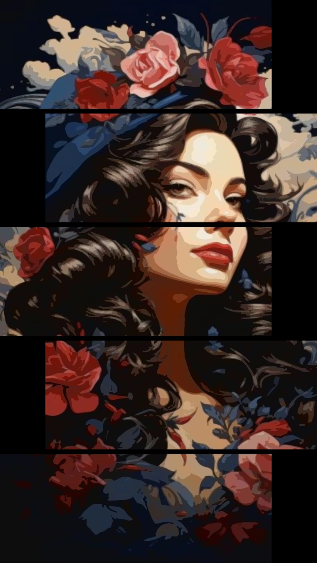 Curly Rose portrait – 5 Panels Up & Down