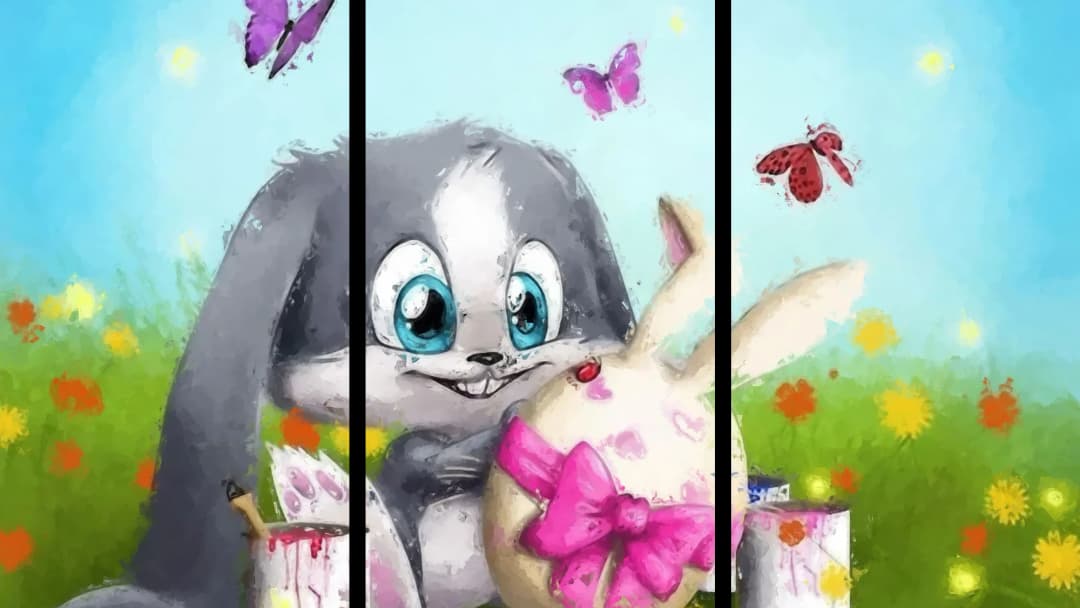 Cute Bunny Painted Egg – 3 Panels