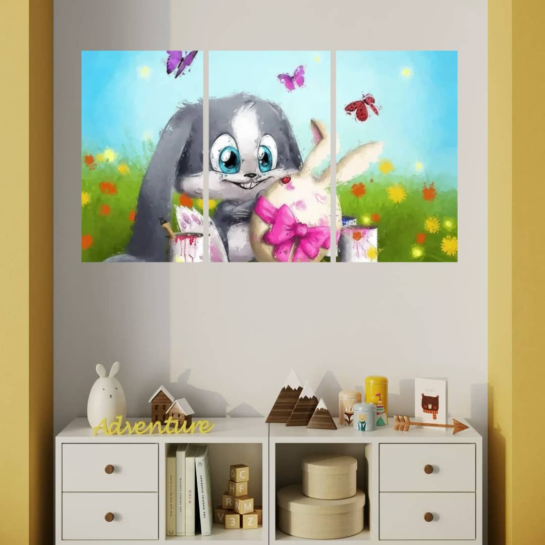 Cute Bunny Painted Egg – 3 Panels
