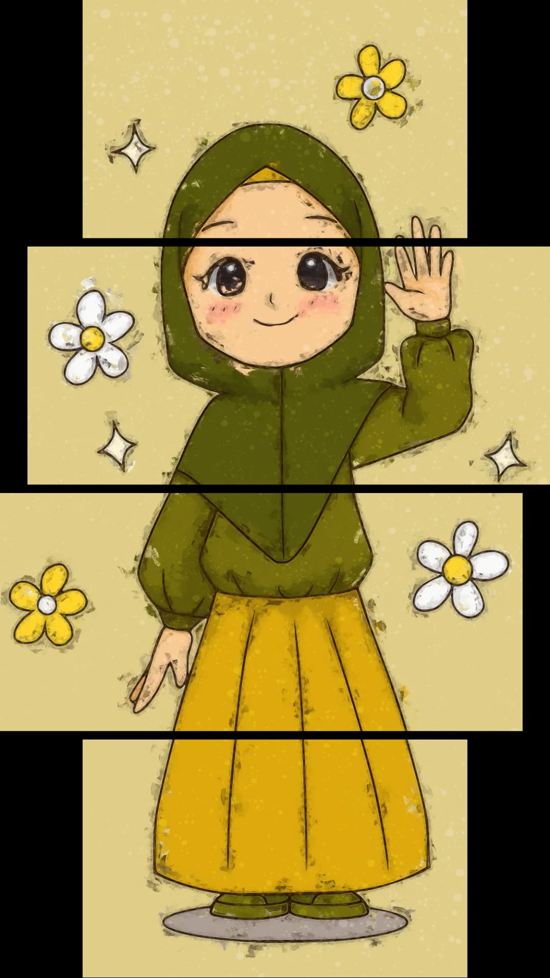 Cute Hijabi Girl Waving – 4 Panels